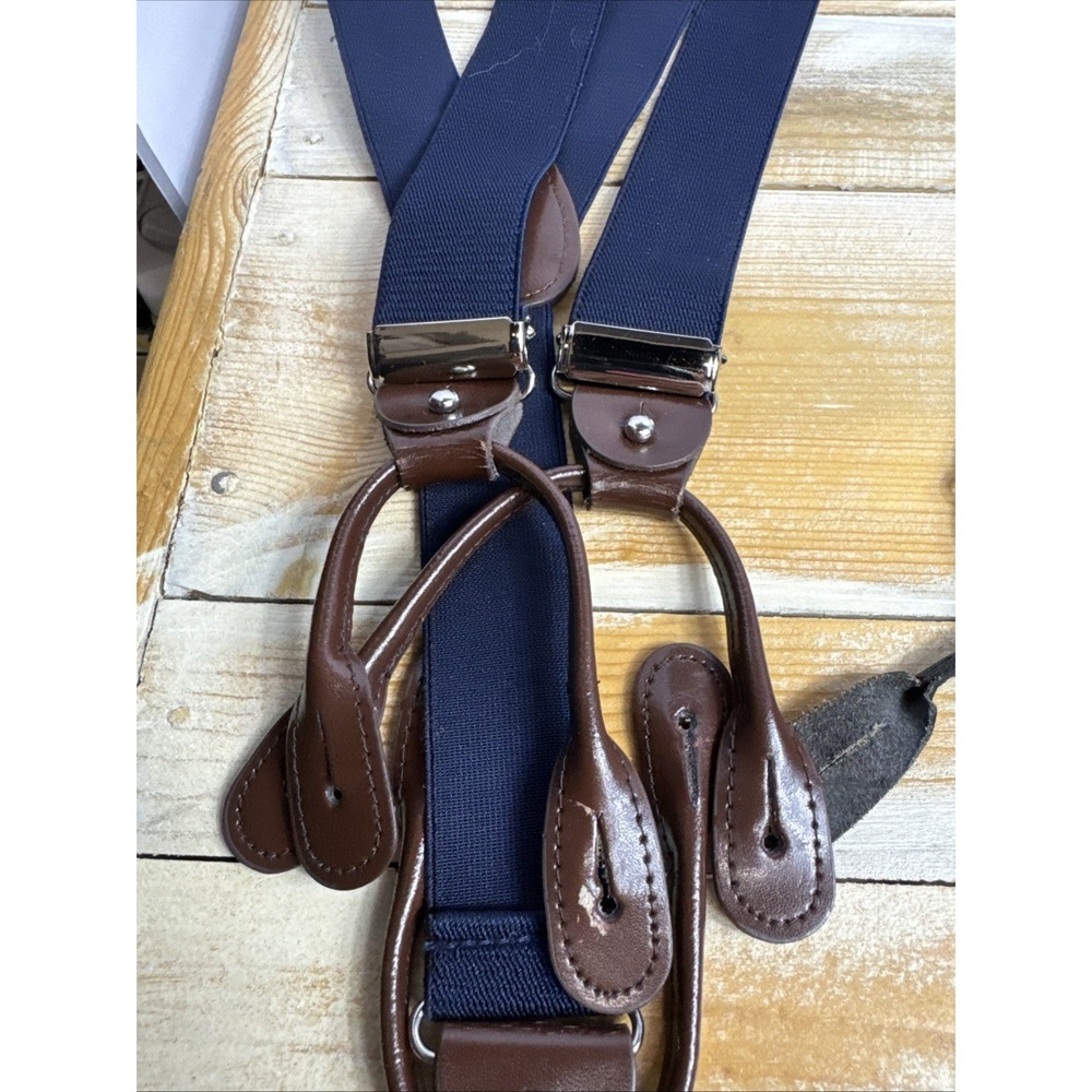 Mens Suspenders Stretch Leather Button On Style Brass Adjustable Lot of 3 - Picture 2 of 9